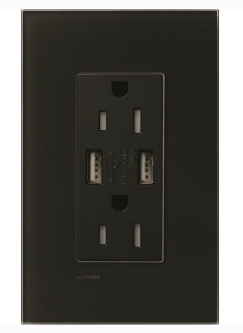 Lutron LTR-F15-ACTR-CBL New Architectural Series 15-Amp Tamper Resistant Electrical Receptacle, Type-A/Type-C USB, Clear Black Glass Finish