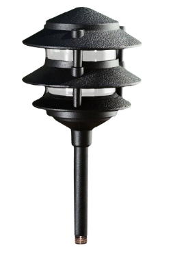 Dabmar Lighting LV102-L3-64K-10T-B Cast Aluminum Pagoda 3-Tier 1/2" Base 10" Top 12V 2-Pin LED, Color Temperature 6400K, Black Finish