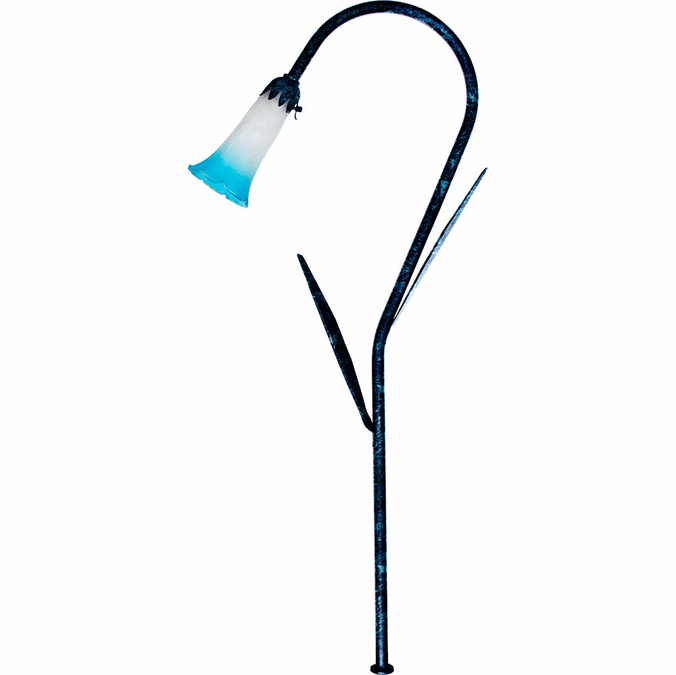 Dabmar Lighting LV114L-BLUE-L3-30K-VG 28" Halogen Low Voltage Path Light, Blue Shade W/ Leaf Post, Color Temperature 3000K, Verde Green Finish