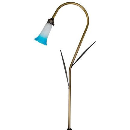Dabmar Lighting LV114L-BLUE-L3-64K-ABS 28" Halogen Low Voltage Path Light, Blue Shade W/ Leaf Post, Color Temperature 6400K, Antique Brass Finish