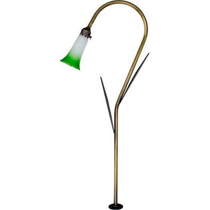 Dabmar Lighting LV114L-EVERGREEN-L3-64K-ABS 28" Halogen Low Voltage Path Light, Evergreen Shade W/ Leaf Post, Color Temperature 6400K, Antique Brass Finish