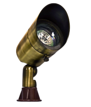 Dabmar Lighting LV131-L5-27K-ABS Brass Spot Light 12V 2-Pin LED 5W 2700K Hood in Antique Brass Finish
