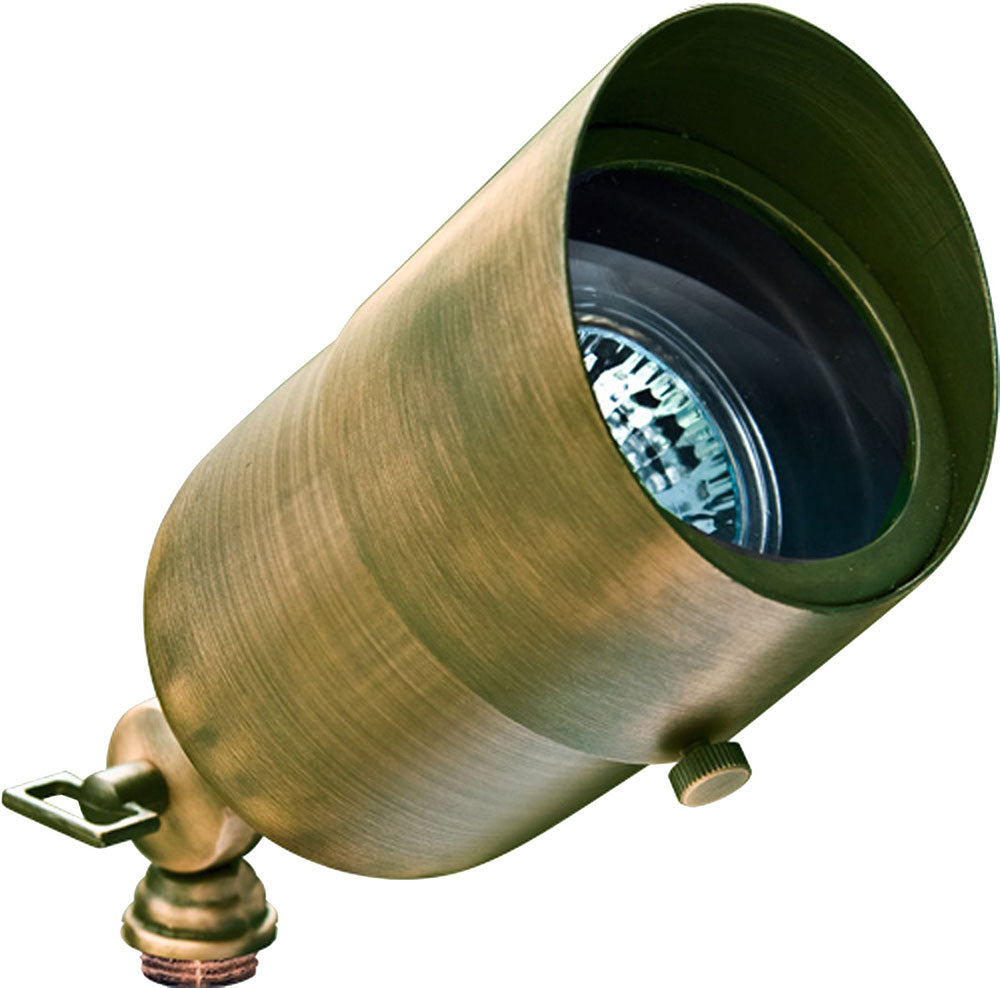 Dabmar Lighting LV29-L5-65K-ABS-HOOD LED Brass Spot Low Voltage Landscape Light W/ Hood, 12V, Color Temperature 6500K, Antique Brass Finish