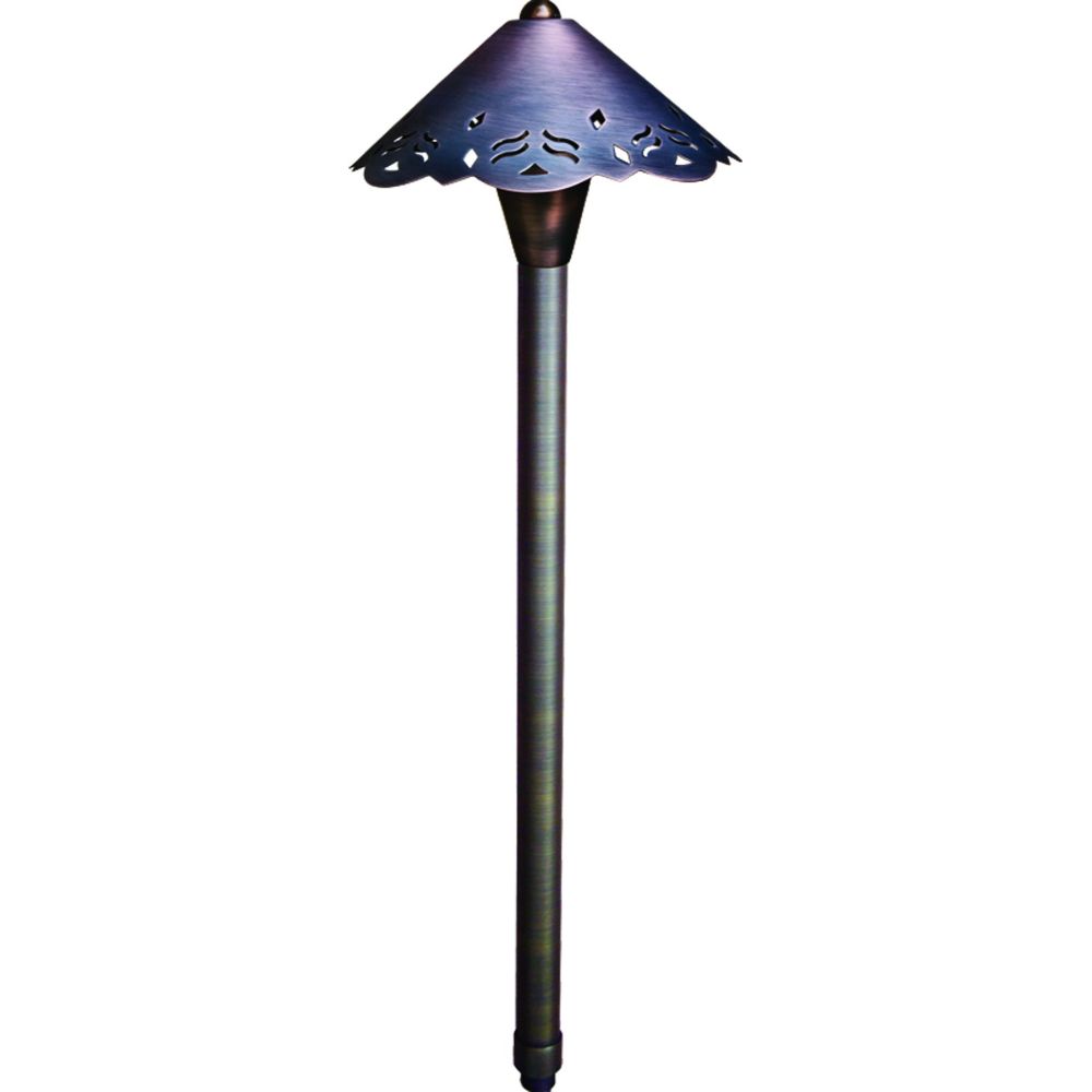 Dabmar Lighting LV38-L3-AMB-WBS LED Brass Cone Path G4 Light W/Design, 12V, Color Temperature RGBW, Weathered Brass Finish