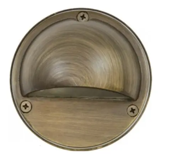 Dabmar Lighting LV611-L3-64K-WBS Brass Round Surface Mount Step Light G4 LED with Eyelid, Wattage 3W, Voltage 12V, Color Temperature 6400K, Weathered Brass Finish