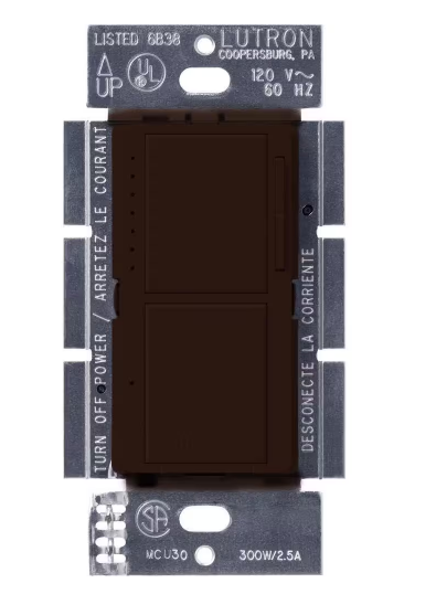 Lutron MA-L3S25-BR Maestro Satin Dual Digital Fade Dimmer & Switch, Single Pole, 2.5A Light/Fan Switch, Brown Finish
