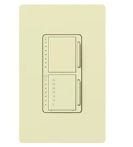 Lutron MA-L3T251-AL Maestro Satin Dual Digital Fade Dimmer and Countdown Timer Control Switch, Single Pole, 2.5A Light/Fan Timer Switch, Almond Finish