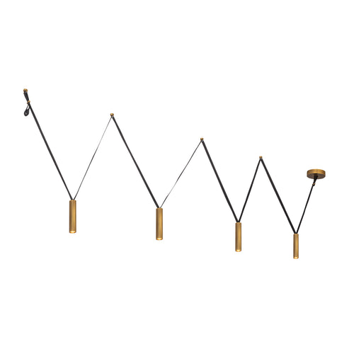 Kuzco Lighting LP90404-VB-UNV-010 Mason 4 Head Linear Pendant – Adjustable with Metal Strap Detail Ceiling Light - CCT: 3000K - Finish: Vintage Brass