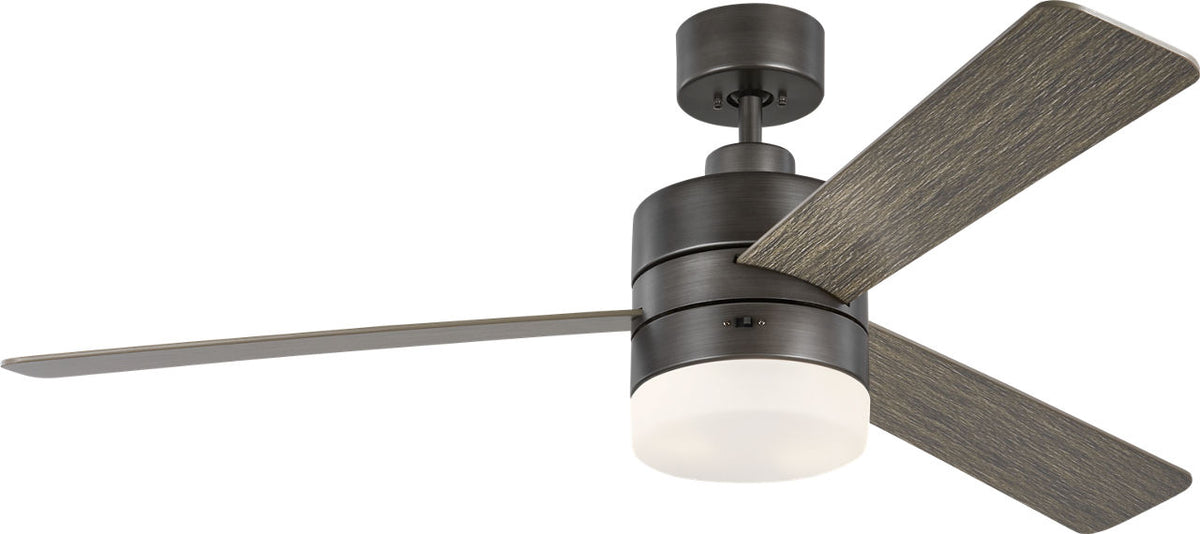 Generation Lighting Era 52 inch Aged Pewter LED ceiling fan with light grey weathered oak blades