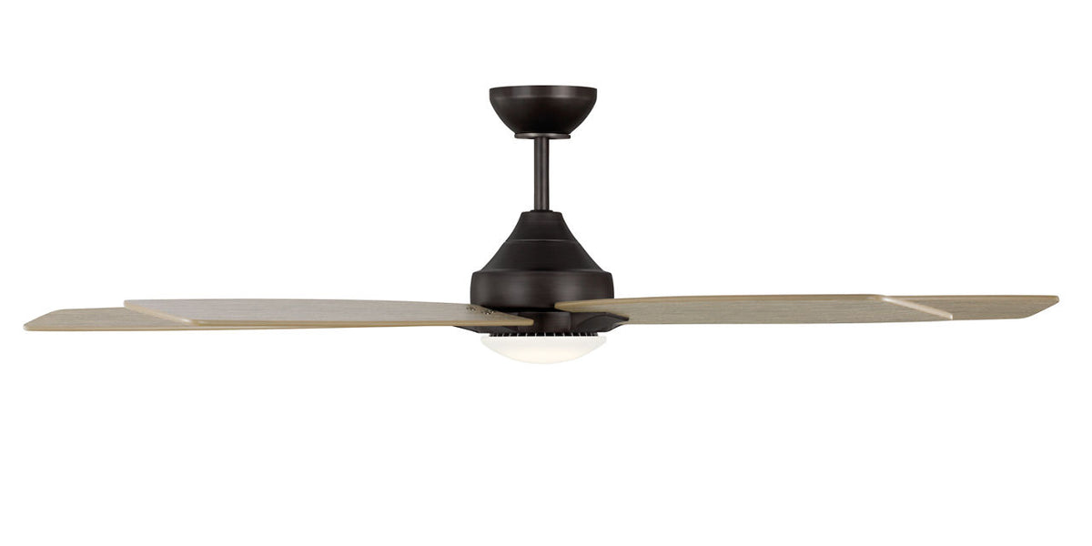 Generation Lighting Lowden 60 Smart LED ceiling fan in aged pewter with light grey weathered oak blades