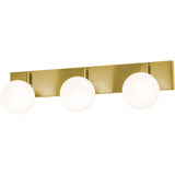 AFX Lighting METV3008L30D1SB Metropolitan 3 Light 30" Wide LED Vanity Strip W/ Frosted Glass Shades, Satin Brass Finish