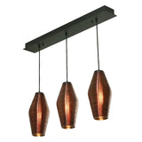 AFX Lighting MLAP13CPLNR3 Mila 3 Light 36 Inch Multi-Port Pendant In Black With Hand-Blown Colored Ribbed Glass