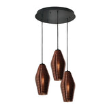 AFX Lighting MLAP13CPRND3 Mila 3 Light 18 Inch Multi-Port Round Pendant In Black With Hand-Blown Colored Ribbed Glass