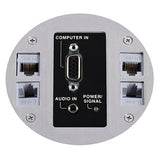 Lew Electric MOI4-REC-AV-COMM4-SS-AHC-CED Customizable, Recessed, 2-Hour Fire Rated Poke-Through With Four Inch Core., (1) Decora opening for CI-5BWPA (4) communication openings, Stainless Steel Articulated Hinge Cover With Cable Exit Door