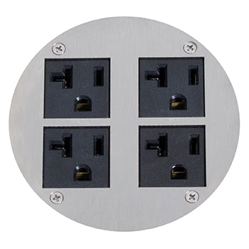 Lew Electric MOI4-SLB-PWR4-BR-AHC-1/4 Customizable Dual Service Round Concrete Box, (4) single receptacle, Articulated Hinged Cover ¼ Turn with Brass Finish