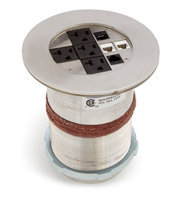 Lew Electric MOI4-COMM10-SS-TSC Customizable, flush mounted, 2-Hour Fire Rated Poke-Through with four inch core,  Ten communication openings, Threaded Security Cover, Stainless Steel Finish