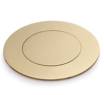 Lew Electric MOI4-P2-C4-BR-DC Customizable, flush mounted, 2-Hour Fire Rated Poke-Through with four inch core, (2) single receptacle & (4) communication openings , Brass Finish, Drop Cover