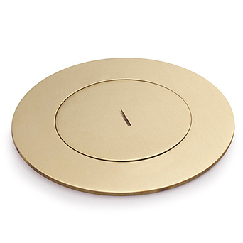 Lew Electric MOI4-P2-C6-BR-TC Customizable, flush mounted, 2-Hour Fire Rated Poke-Through with four inch core, (2) single receptacle & (6) communication openings , Brass Finish, Threaded Coin