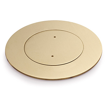 Lew Electric MOI4-P4-BR-TSC Customizable, flush mounted, 2-Hour Fire Rated Poke-Through with four inch core, (4) single receptacle , Brass Finish, Threaded Security