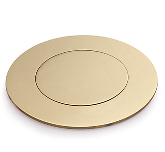 Lew Electric MOI4-P4-C4-BR-DC Customizable, flush mounted, 2-Hour Fire Rated Poke-Through with four inch core, (4) single receptacle & (4) communication openings , Brass Finish, Drop Cover