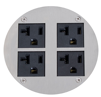 Lew Electric MOI4-PWR4-SS-DC Customizable, flush mounted, 2-Hour Fire Rated Poke-Through with four inch core, (4) single receptacle, Drop Cover , Stainless Steel Finish