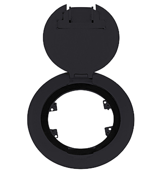 Lew Electric MOI4-REC-AV-C4-BK-AHC-CED Customizable, recessed,  2-Hour Fire Rated Poke-Through with four inch core , (1) Decora opening for CI-5BWPA (4) communication openings, Black Finish,  Articulated Hinged Cover with Cable Exit Door