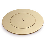 Lew Electric MOI4-SLB-DP1-COMM4-BR-TC Customizable Dual Service Round Concrete Box, Round, Flush To Concrete Floor Box, Decora Receptacle & (4) Communication Openings, Threaded Coin, Brass Finish