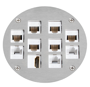 Lew Electric MOI4-SLB-COMM10-SS-TSC Customizable Dual Service Round Concrete Box , Ten communication openings, Threaded Security , Stainless Steel Finish