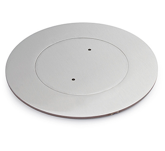 Lew Electric MOI4-SLB-DP1-C4-SS-TSC Customizable Dual Service Round Concrete Box,  multi-connect is a dual service, round, flush to concrete floor box , Decora receptacle & (4) communication openings, Stainless Finish,  Threaded Security