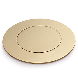 Lew Electric MOI4-SLB-PASSTHROUGH-BR-DC Customizable Dual Service Round Concrete Box,  multi-connect is a dual service, round, flush to concrete floor box , 2.5" trade size circular opening, Brass Finish, Drop Cover