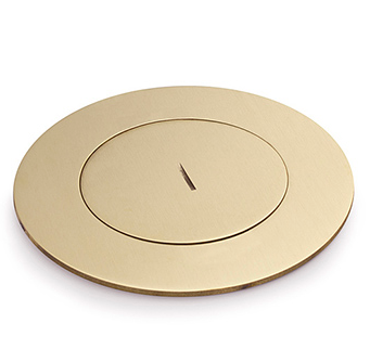 Lew Electric MOI4-SLB-P2-C4-BR-TC Customizable Dual Service Round Concrete Box, multi-connect is a dual service, round, flush to concrete floor box , (2) single receptacle & (4) communication openings, Brass Finish, Threaded Coin