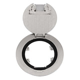 Lew Electric MOI4-SLB-REC-AV-COMM4-SS-AHC-CED Customizable Dual Service, Recessed Round Concrete Box, Round, Flush To Concrete Floor Box, (1) Decora opening for CI-5BWPA (4) Communication Openings, Articulated Hinged Cover Stainless Steel Finish