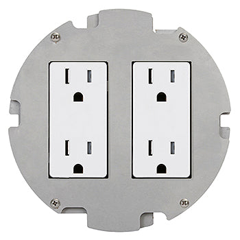 Lew Electric MOI6-REC-DP2-BR-AHC-CED Customizable, Recessed UL 2-Hour Fire Rated Six Inch Poke-Through Floor Box, (2) Decora receptacle, Brass Articulated Hinge Cover With Cable Exit Door