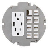 Lew Electric MOI6-REC-DP-USB(AC)-C8-SS-AHC-CED Customizable, Recessed UL 2-Hour Fire Rated Six Inch Poke-Through Floor Box, (1) 2USB (AC) receptacle & (8) communication openings, Stainless Steel Articulated Hinge Cover With Cable Exit Door