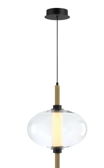 SDQ Lighting MP10002BKGD Orlina 13" Modern Matte Black / Brushed Gold LED Mini Hanging Light