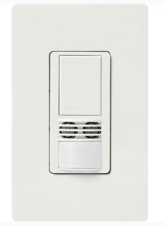 Lutron MS-A102-V-WH Maestro Dual Technology Ultrasonic and Passive Infrared Vacancy Sensor Switch for Single Circuit, White Finish