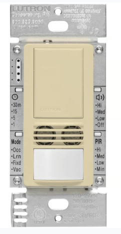 Lutron MS-B102-V-IV Maestro Dual Technology Ultrasonic and Passive Infrared Vacancy Sensor Switch for Single Circuit, Neutral Wire Required, Ivory Finish