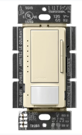 Lutron MSCL-OP153MH-AL Maestro CL Occupancy Sensor (Auto-ON/OF or Manual ON/Auto-OFF) and Dimmer, 600W Incandescent, 150W CFL or LED Single Pole / Multi Location Dimmer, Almond