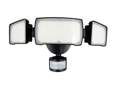 MaxLite MSL3HL Security Flood Light With Motion Sensor, 3 Head, 50W, 120V, Black Finish