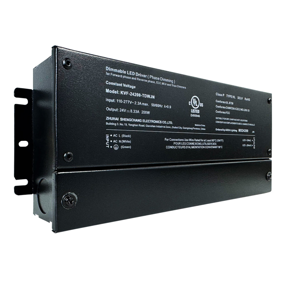 ABBA Lighting USA MX24200 200W Low Profile Aluminum DC Transformer