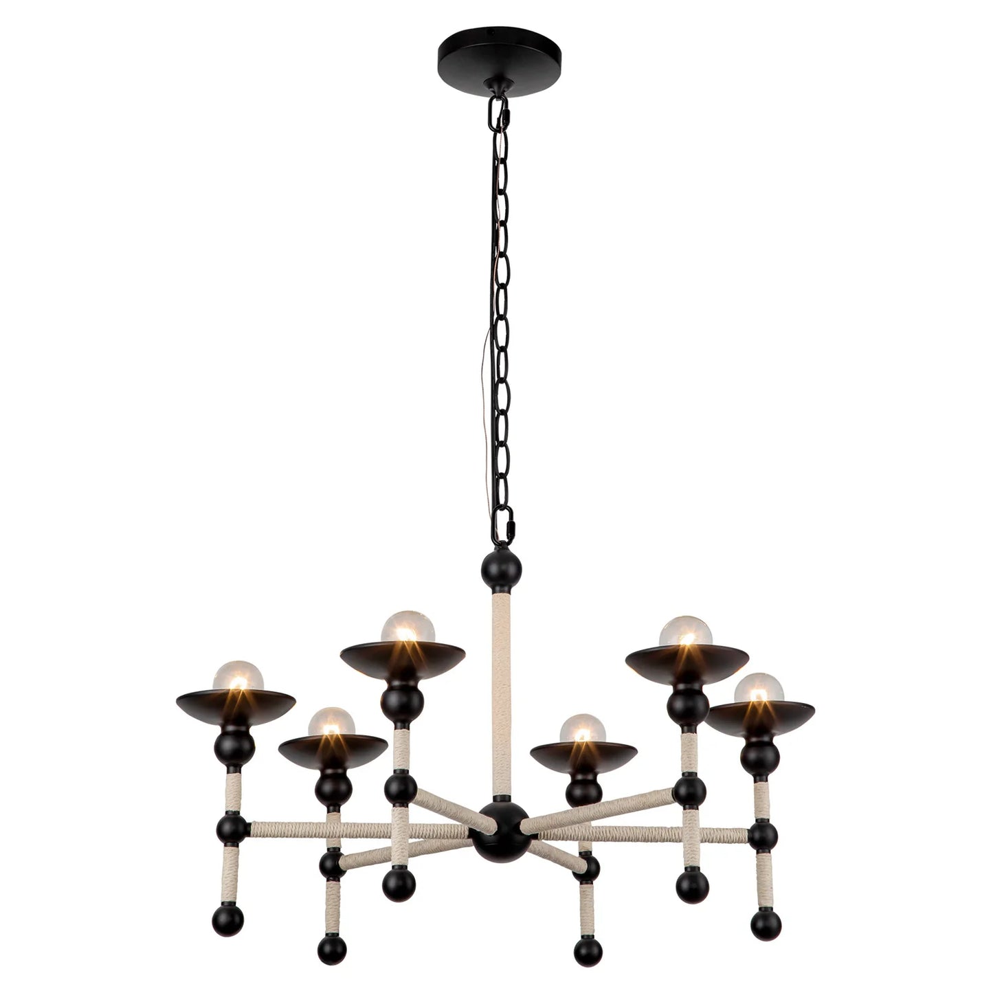 Alora Lighting CH343625MBCN Nadine 6 Light 25 inch Matte Black and Cotton Chandelier Ceiling Light