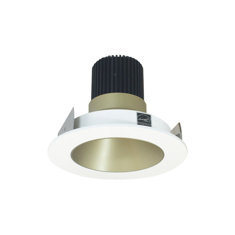 Nora Lighting NIO-4RNDCCDXCHMPW/HL 4" Iolite PLUS Recessed Light With Round Deep Cone Reflector - CCT: Comfort Dim (3100K-1800K) - Reflector Finish: Champagne - Flange Finish: Matte Powder White