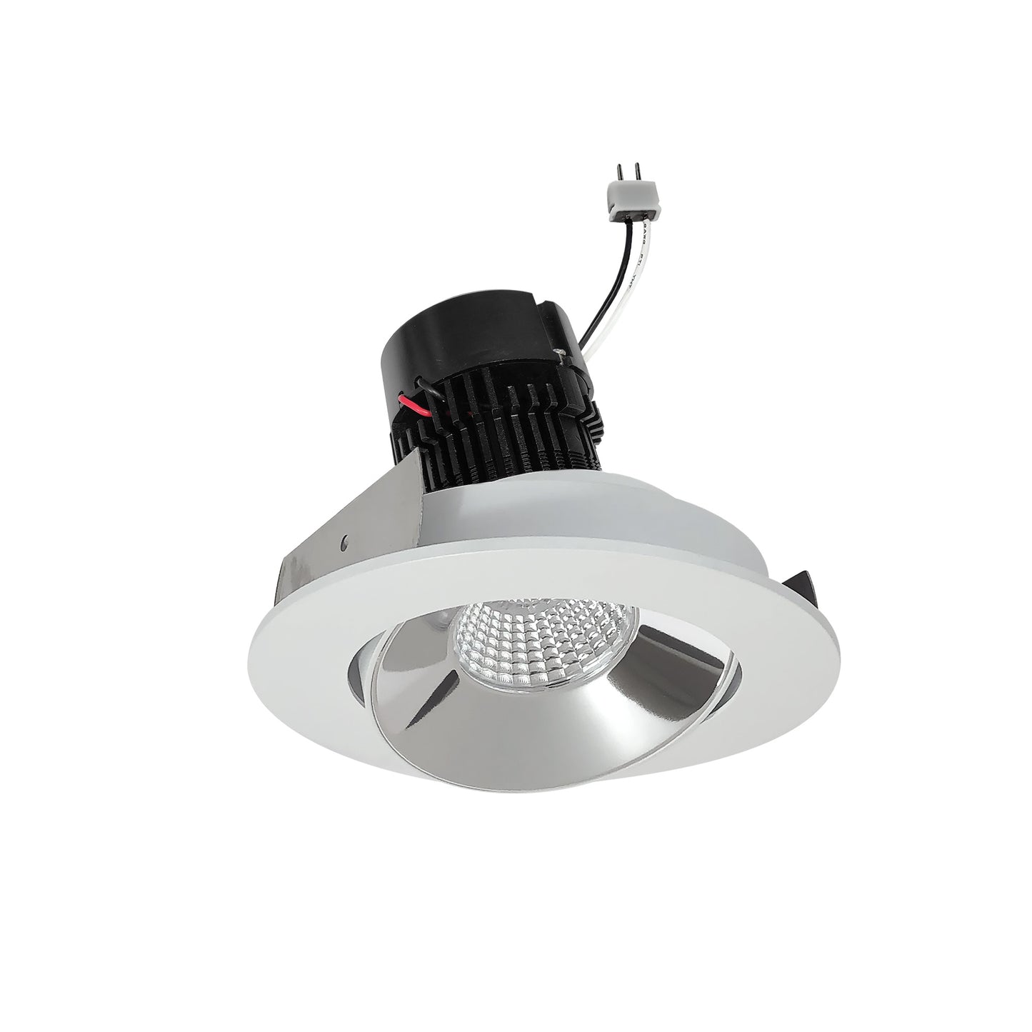 Nora Lighting NPRLV-4RC27XCMPW 4" Pearl 12V LED Round Adjustable Cone Retrofit, 1200 Lumens, 11W, GU5.3 Socket, 2700K, 90+ CRI, Beam Spread Options, Dimmable, Specular Clear / Matte Powder White