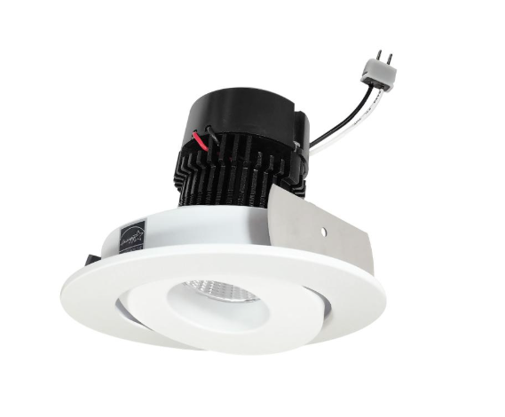 Nora Lighting NPRLV-4RG27XMPW 4" Pearl Low Voltage LED Round Adjustable Gimbal Retrofit, Lumens 1050lm, Wattage 11W, Color Temperature 2700K, Matte Powder White Finish