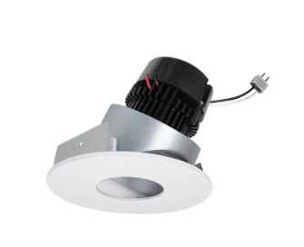 NORA Lighting NPRLV-4RPHA27XHZMPW 4" Pearl Low Voltage LED Round Adjustable Pinhole Retrofit, Lumens 950lm / Wattage 11W, Color Temperature 2700K, Haze Pinhole / Matte Powder White Flange