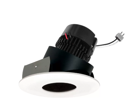 NORA Lighting NPRLV-4RPHA40XBMPW 4" Pearl Low Voltage LED Round Adjustable Pinhole Retrofit, Lumens 950 lm / Wattage 11W, Color Temperature 4000K, Black Pinhole / Matte Powder White Flange