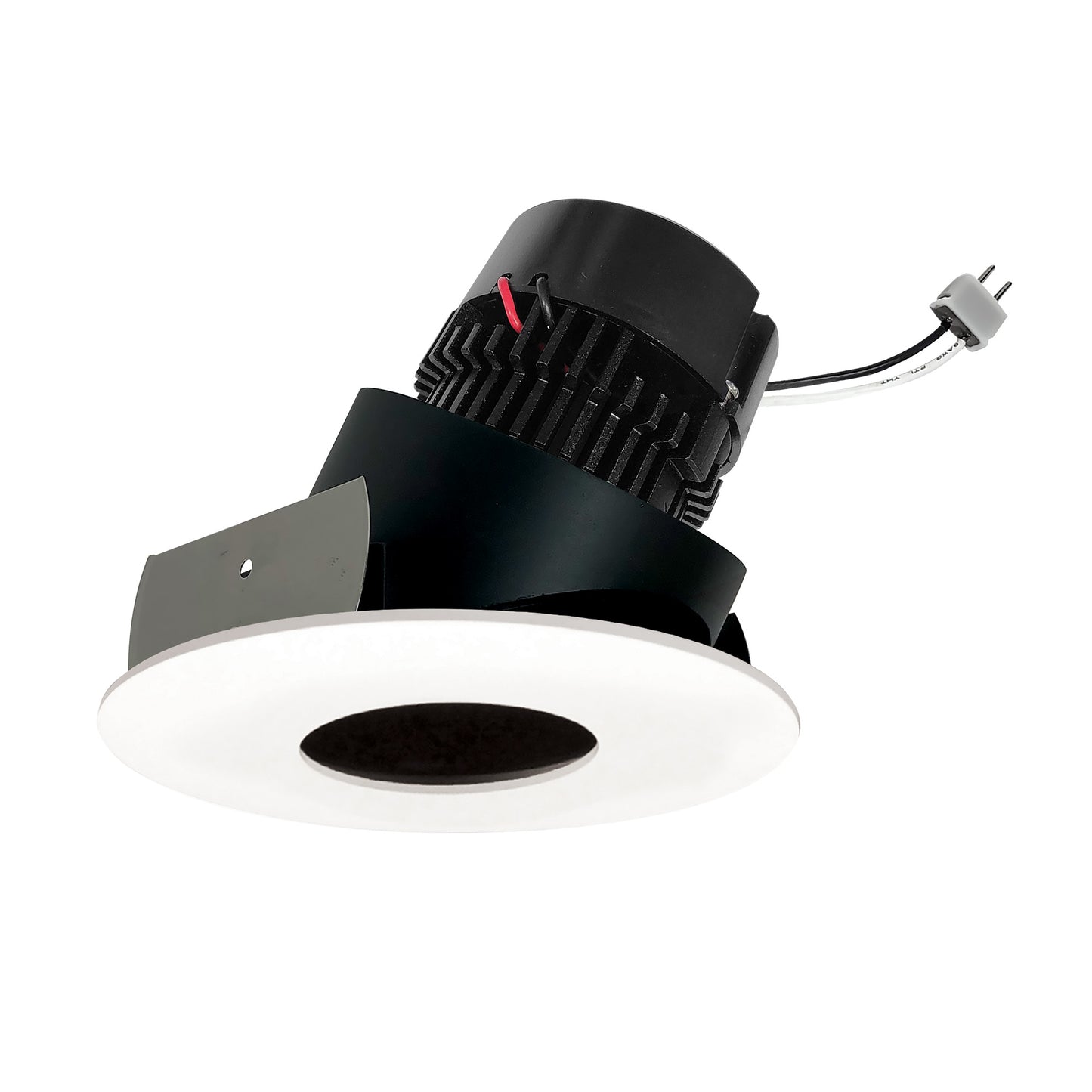Nora Lighting NPRLV-4RPHA35XBMPW 4" Pearl 12VAC Low Voltage LED Round Adjustable Pinhole Retrofit, 11 Watt, 950lm Lumens, 3500K CCT, 90+ CRI, Black Pinhole Matte Powder White Flange