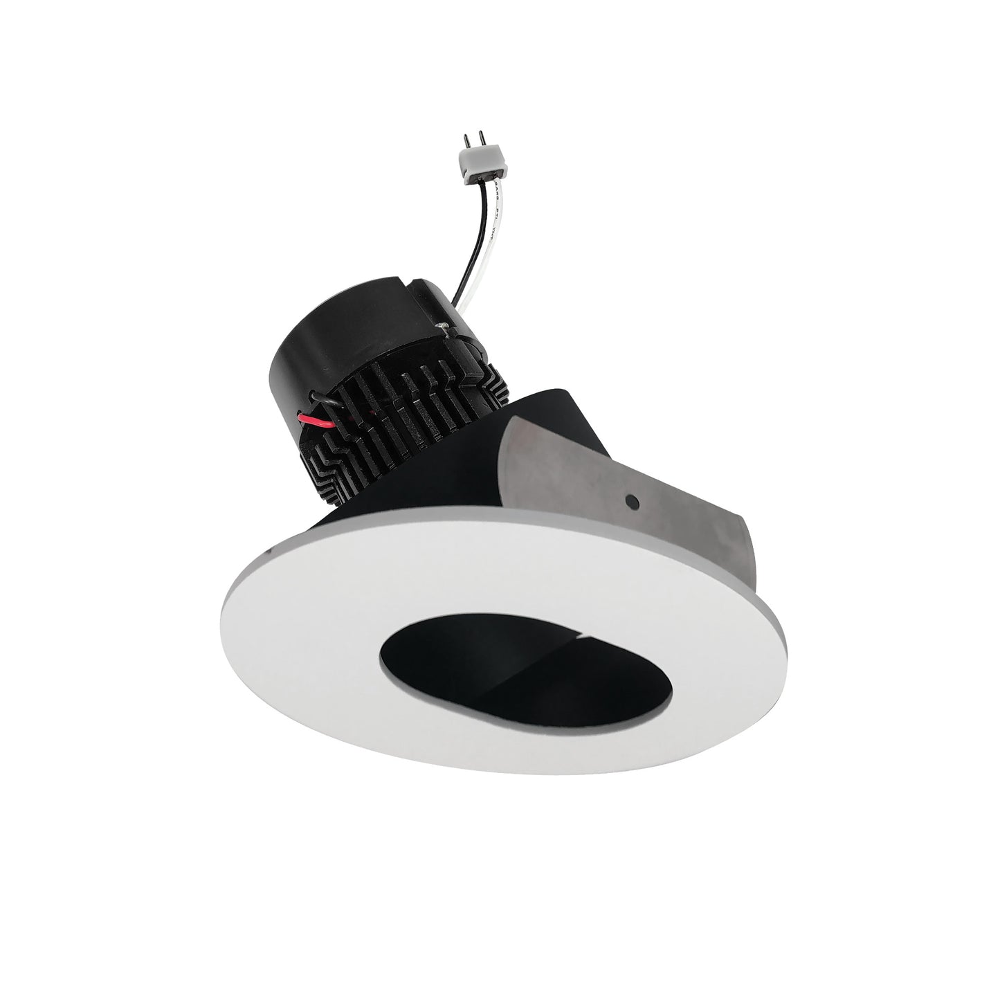 Nora Lighting NPRLV-4RSL27XBMPW 4" Pearl 12V LED Round Adjustable Slot Aperture Retrofit, 950lm, 11W, 2700K, 90+ CRI, Black/Matte Powder White Finish