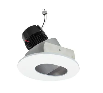 NORA Lighting NPRLV-4RSL40XHZMPW 4" Pearl Low Voltage LED Round Adjustable Slot Aperture Retrofit, Lumens / Wattage 950lm / 11W, Color Temperature 4000K, Haze Slot Aperture / Matte Powder White Flange