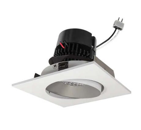 NORA Lighting NPRLV-4SC30XHZMPW 4" Pearl Low Voltage LED Square Adjustable Cone Retrofit, Lumens / Wattage 1200lm / 11W, Color Temperature 3000K, Haze Reflector / Matte Powder White Flange